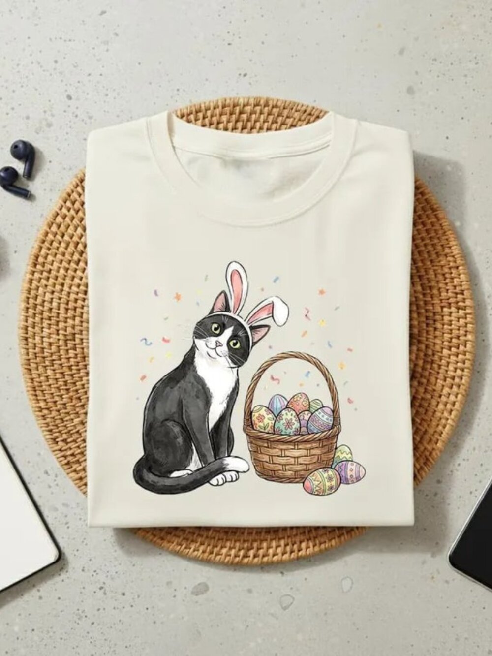 Funny Easter Day Cat Shirt, Easter Rabbit Shirt, Cat Lover Easter Gift